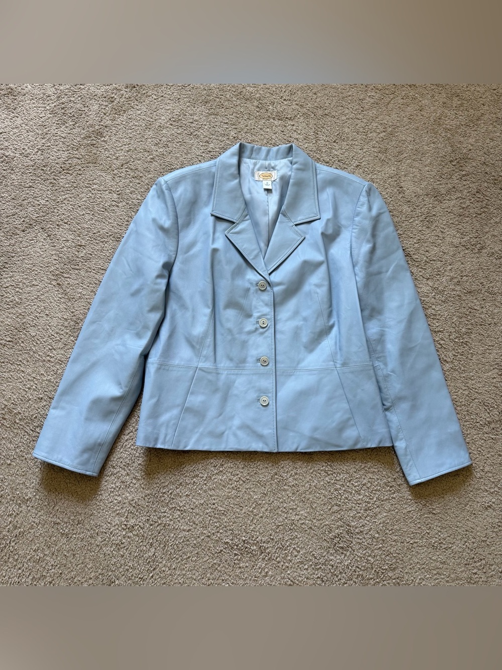VTG ~Y2K ~ Talbots ~ Baby Blue Leather Jacket ~ Spring ~ Preppy ~ Size 18